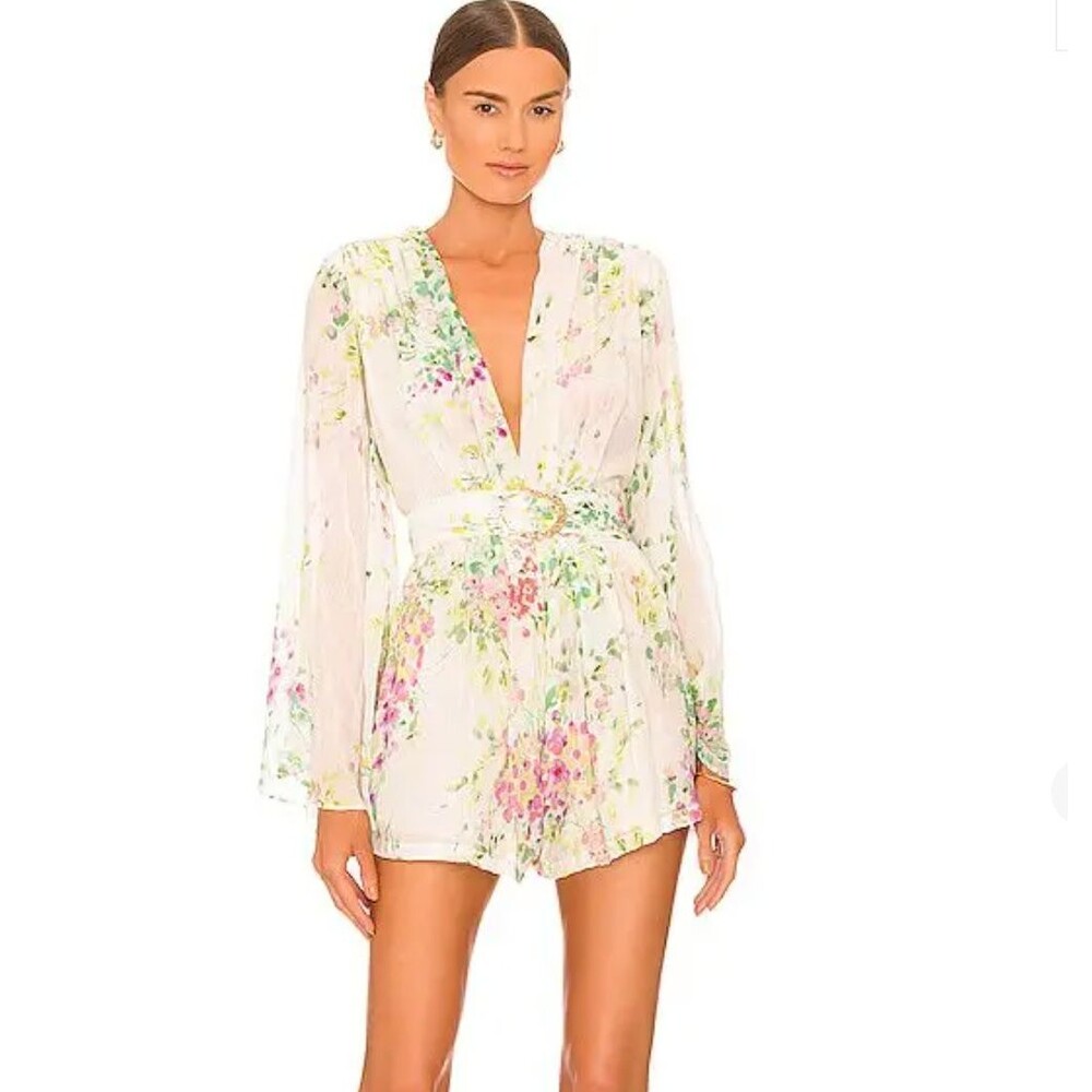 Sabina Musayev Daniel Floral Romper Colorful Size Medium Boho Spring Wide Sleeve